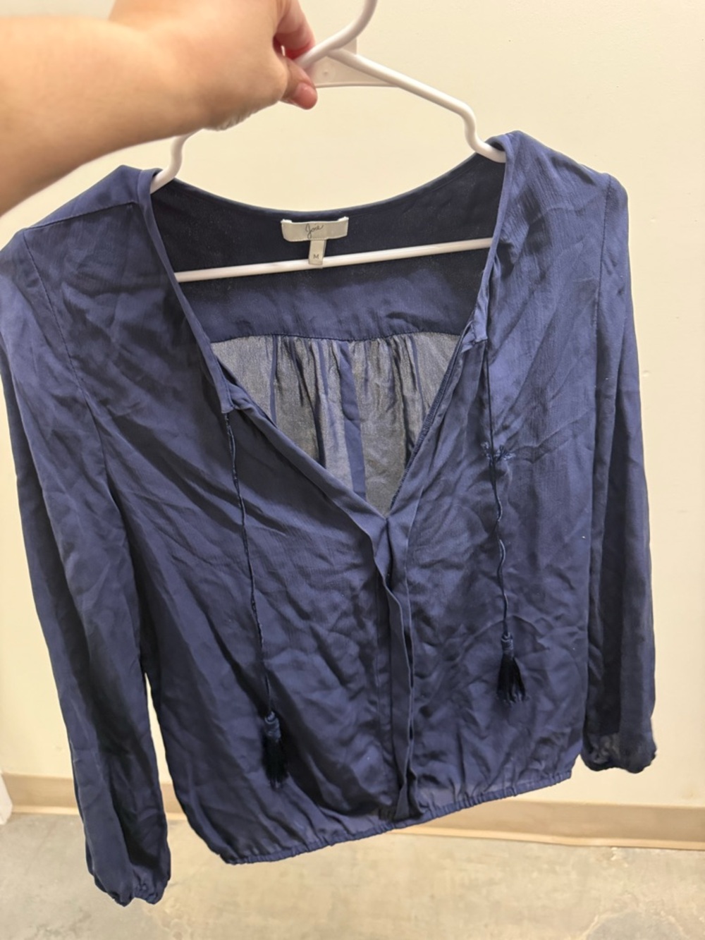 Joie Navy V-Neck Tie-Front Blouse